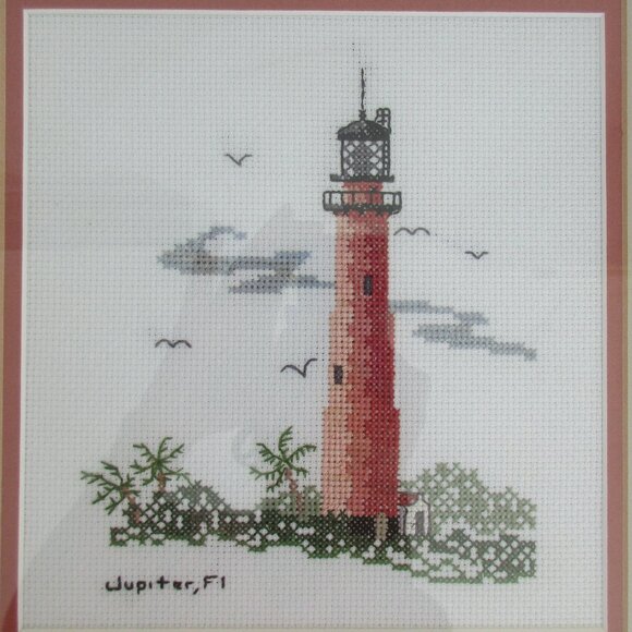 Vintage Florida Lighthouse FINISHED FRAMED Cross Stitch Set of Two Art Pieces - Picture 7 of 13